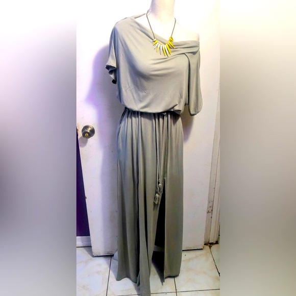 MainStrip Sage, Boat Neckline, Double Slit Maxi Dress. Will fit SZ Small & Med - Picture 5 of 16